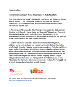 Pressemitteilung der Musik- und Kunstschule der Stadt Garbsen vom 14.07.2022