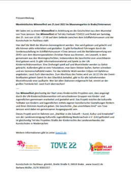 Pressemitteilung zum Mimunistischen Wimmelfest am 25.07.2022 in Brake